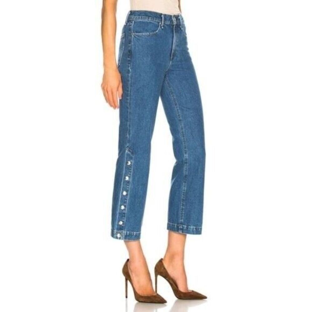 $275 Rag & Bone Dylan Snap Button Wide Leg Straight Blue Jeans High Rise 26 - Picture 4 of 15